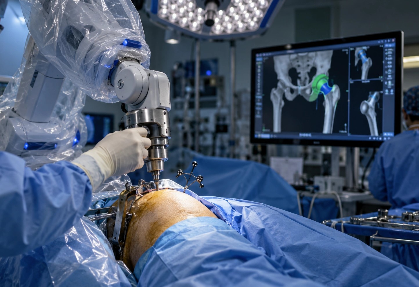 Robotic arm guiding hip replacement surgery in Delhi